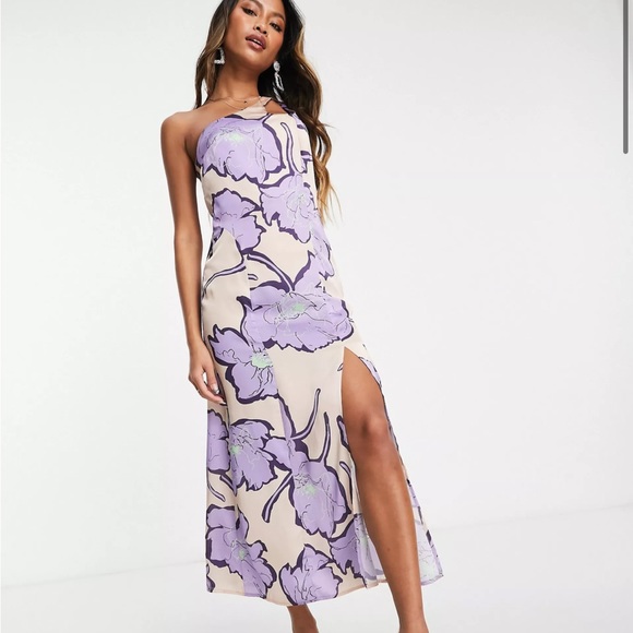 Topshop outlined floral midi slip dress in lilac - Picture 1 of 9